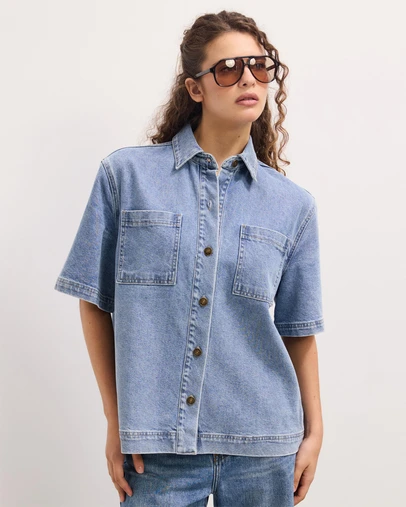 The Fated - Reese Oversized Short Sleeve Denim Shirt