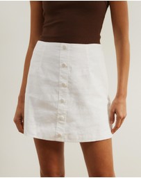 Atmos&Here - Isla Linen Blend Button Up Mini Skirt