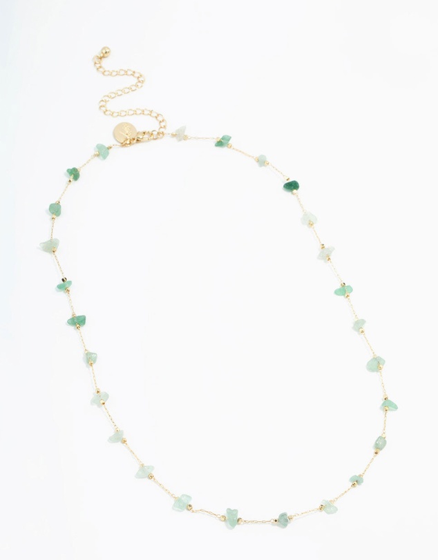 Lovisa - Gold Plated Green Semi-Precious Station Necklace