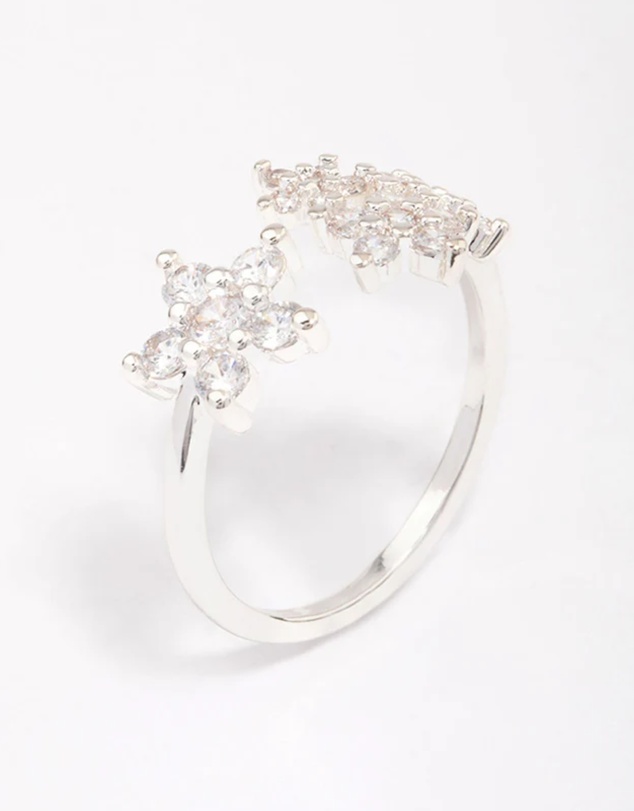 Lovisa - Silver Plated Cubic Zirconia Open Flower Ring