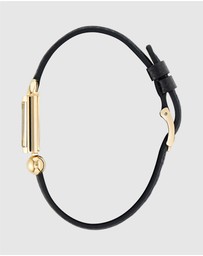 Furla - Mianuvola Square Yellow Gold-Tone Black Leather Strap Watch
