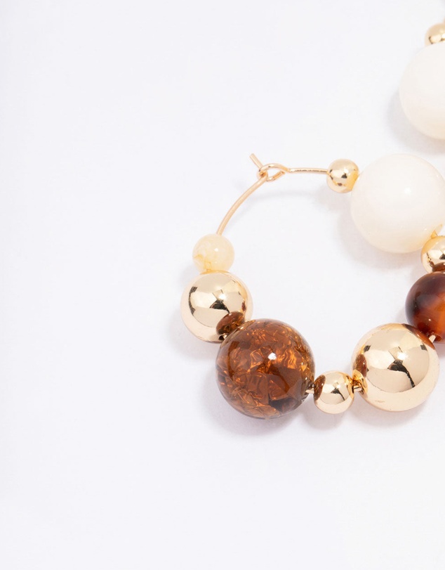 Lovisa - Gold Chunky Neutral Beaded Hoop Earrings