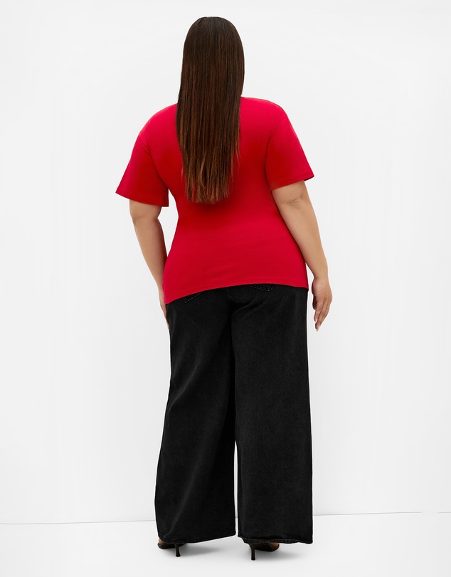 City Chic - Plus size Gina Waist Detail Top - red