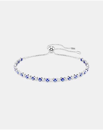 Swarovski - Matrix Tennis Bracelet, Mixed Round Cuts, Blue, Rhodium Plated
