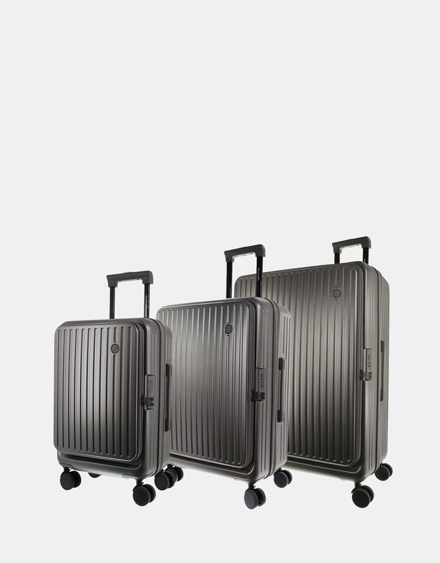 Pierre Cardin - Pierre Cardin Front-Opener 3 Piece Hard Shell Luggage Set in Pewter