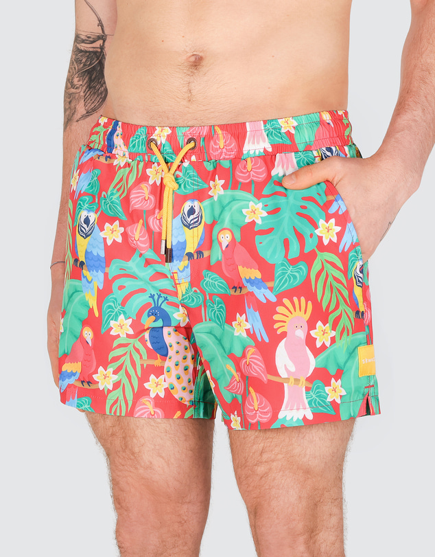 Skwosh - Bird Sanctuary Men's Eco Swim Shorts in Red