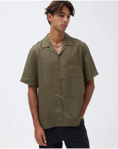 AERE - Kian Linen Camp Collar Shirt