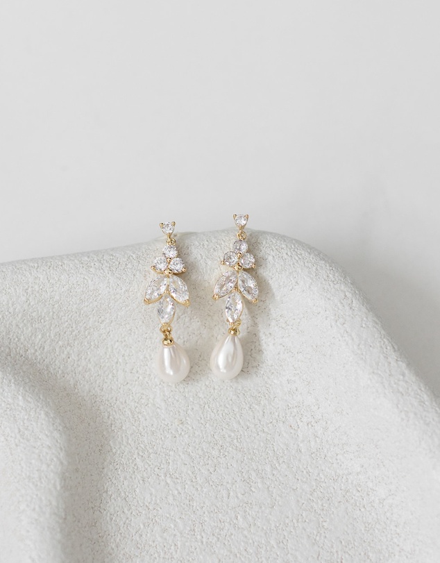 The White Collection - Holly - Art Deco Gold Pearl Bridal Earrings