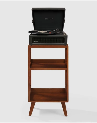 Crosley - Crosley Voyager Bluetooth Portable Turntable + Crosley Asheville Stand Bundle - Black