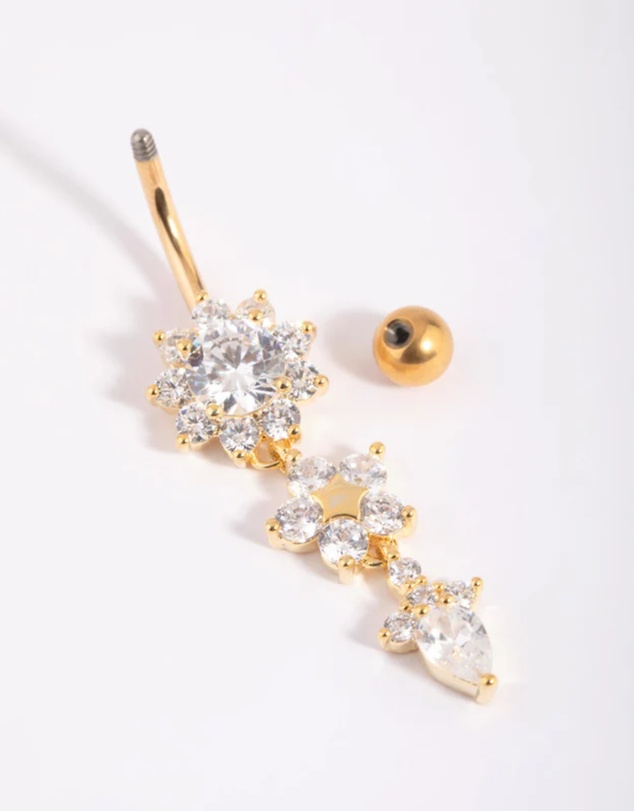 Lovisa - Gold Plated Titanium Floral Belly Bar