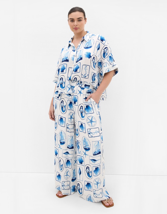 City Chic - Plus size Liana Amalfi Print Pant - white