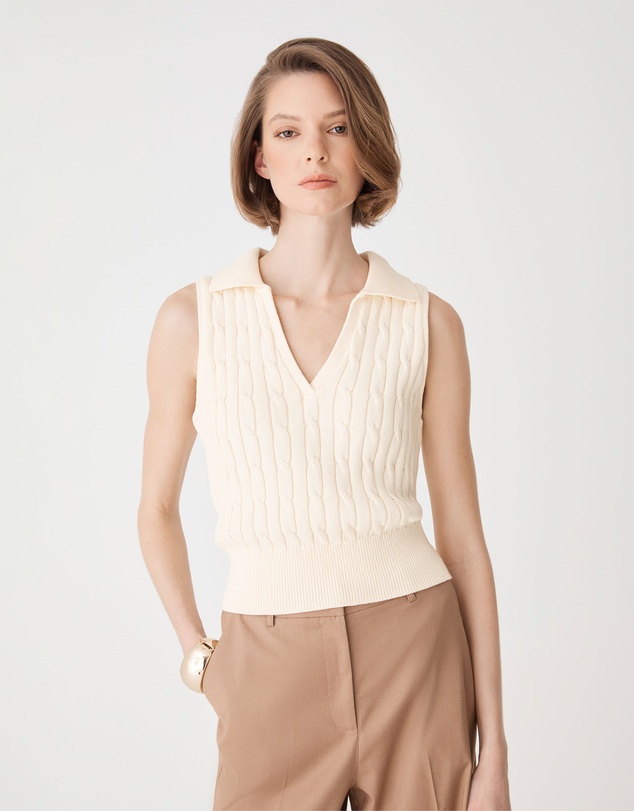 Forcast - Erin Collared Cable Knit Top