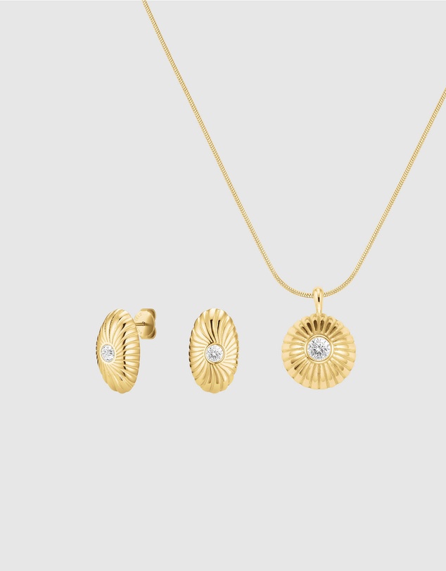 Rosefield - Bold Solitary Gold Texture Studs and Necklace Set
