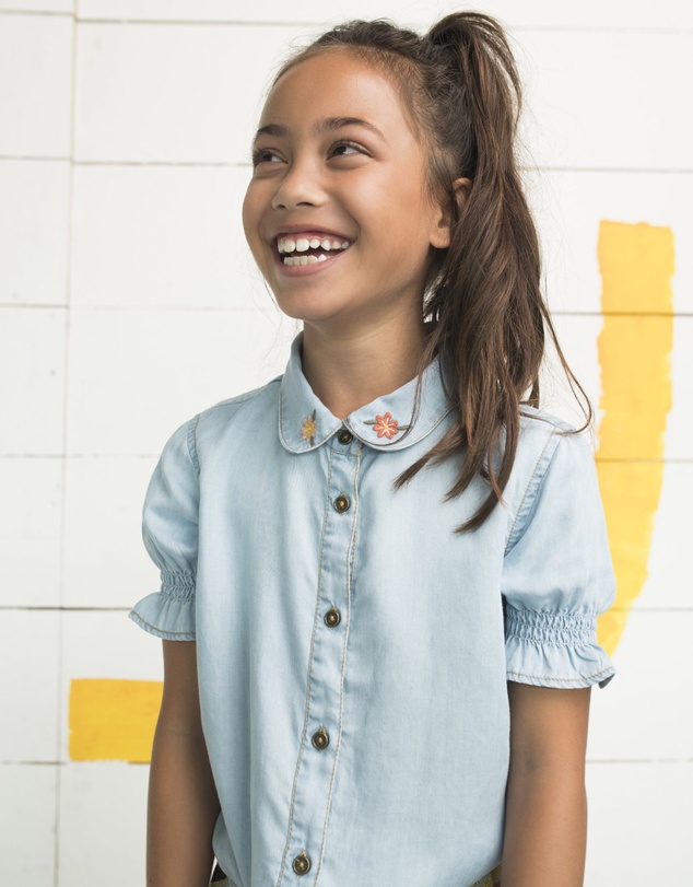 Like FLO - Soft Denim Knotted Blouse - Kids-Teens
