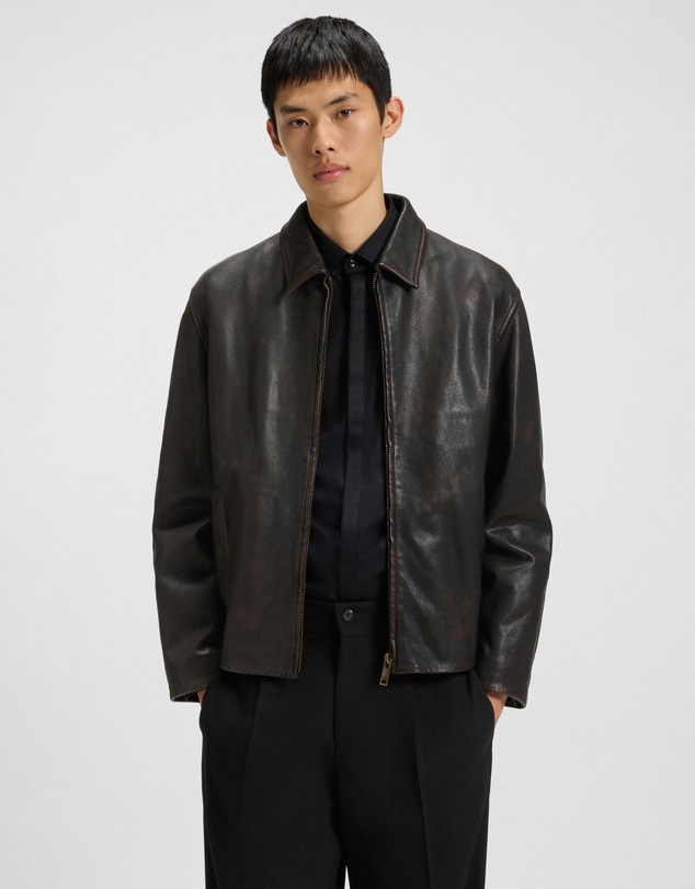 HUGO - Grain Leather Jacket With Topstitching