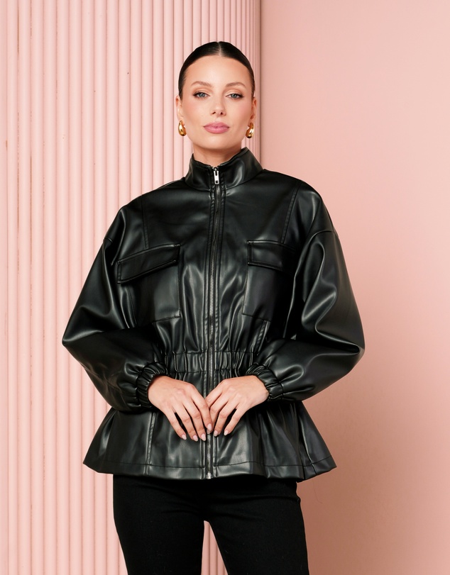 Azzurielle - Jyn Cinch Waist Leather Jacket