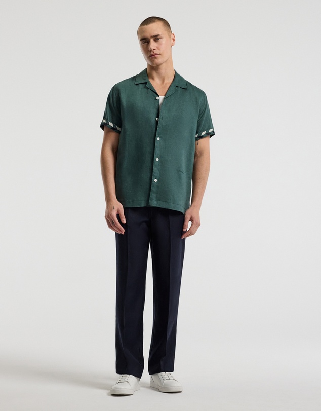 Calibre - Cuff Detail Short Sleeve Linen Shirt Sea Green