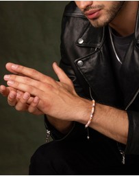 Nialaya Jewellery - Men's Beaded Bracelet with Pink and Silver Disc Beads