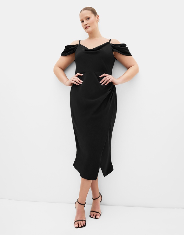 City Chic - Plus size Marisa Cold Shoulder Midi Dress - black