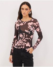Calli - Luca Crew Neck Floral Mesh Top
