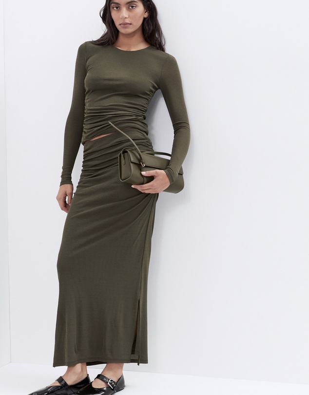 UNISON - Ruched Mesh Maxi Skirt