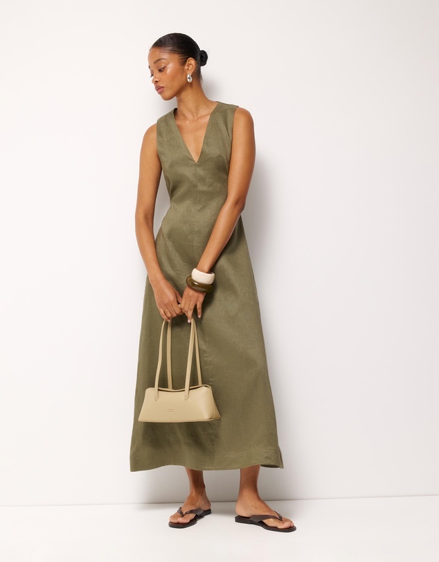 AERE - Jesse Linen V-Neck Midi Dress