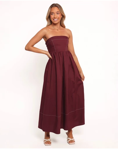 Petal & Pup - Lyanna Strapless Midi Dress - Cherry