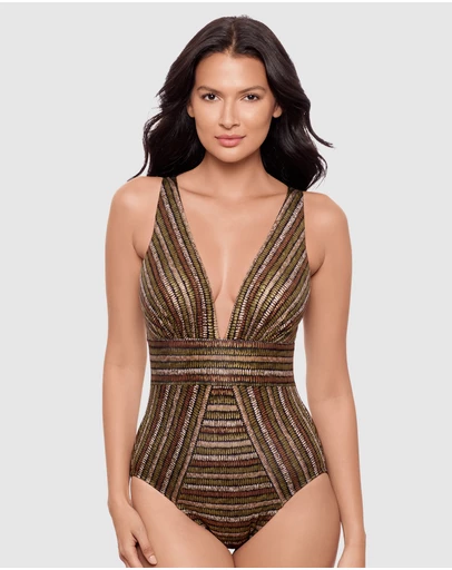 Miraclesuit Swimwear  - Sparkle Sands Odyssey Plunge Tummy Control Shaping Swimsuit