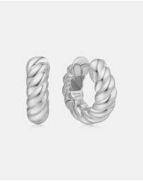 Ania Haie - Ania Haie Silver Bold Texture Medium Huggie Hoop Earrings