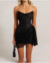 Heiress Beverly Hills - Lace Mesh Corset Drape Mini Dress