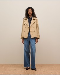 Trenery - Cotton Twill Cropped Trench Coat in Dark Camel