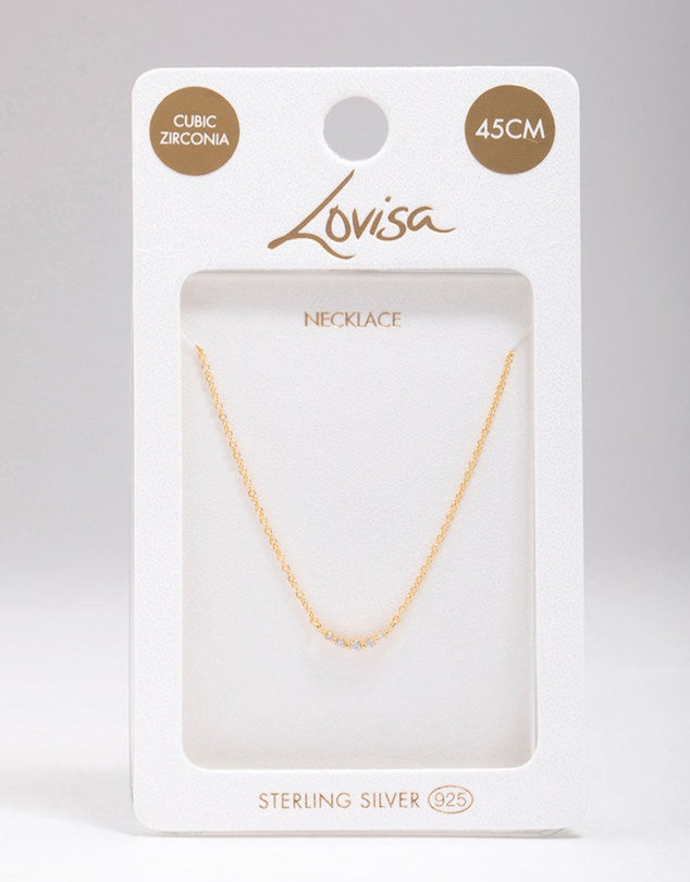 Lovisa - Gold Plated Sterling Silver Curved Cubic Zirconia Pendant Necklace
