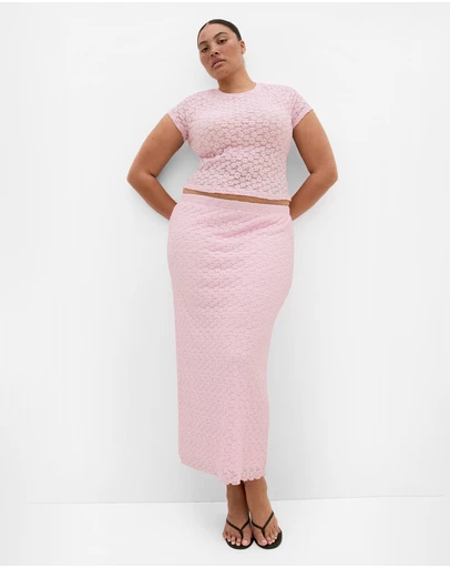 City Chic - Plus size Shiloh Lace Short Sleeve Tee - heavenly pink