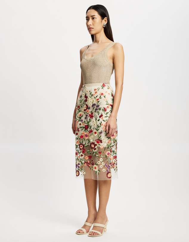 Lindsay Nicholas New York - Floral Sheer Lace Skirt with Underskirt