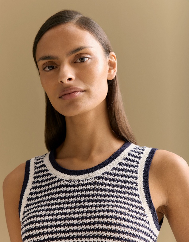 Trenery - Mercerised Cotton Knit Stitch Detail Tank in Night Sky