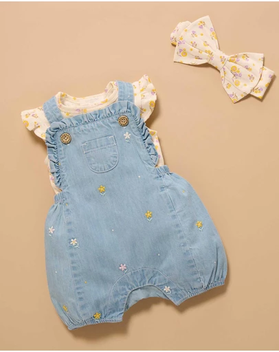 Purebaby - Daisy Broderie Overall Set -Kids-Babies