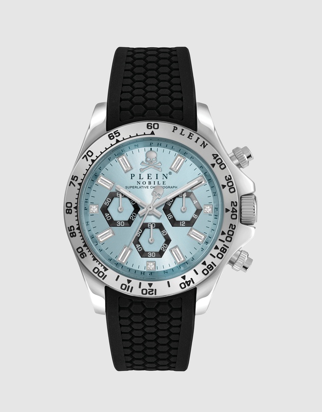 Philipp Plein - Philipp Plein Nobile Chrono 43mm Blue Dial Black Silicone Strap Watch