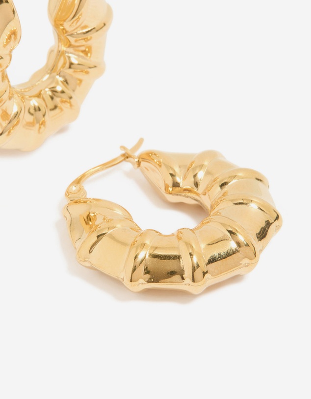 Lovisa - Waterproof Gold Plated Stainless Steel Barrel Detail Hoop Earrings