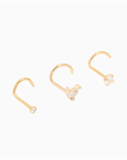 Lovisa - Surgical Steel Cubic Zirconia Classic & Butterfly Nose Studs 3-Pack