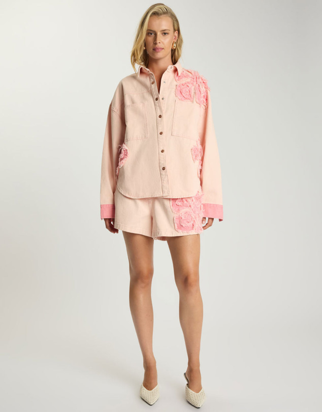 ONE TEASPOON - Frayed Daria Denim Shacket - Pink Petal