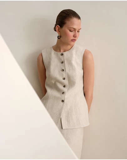 Trenery - Linen Tailored Vest in Flax