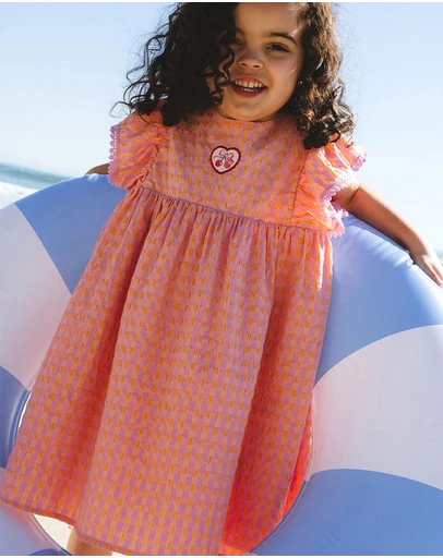 Huxbaby - Mango Sherbet Garment Dye Seersucker Dress - ICONIC EXCLUSIVE - Babies-Kids
