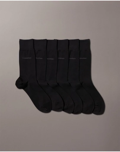 Calvin Klein - 6 Pack Combed Cotton Flat Knit Crew Socks