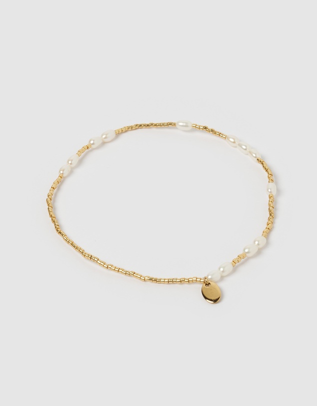 Arms Of Eve - Poppy Pearl and Glass Beaded Anklet - Gold