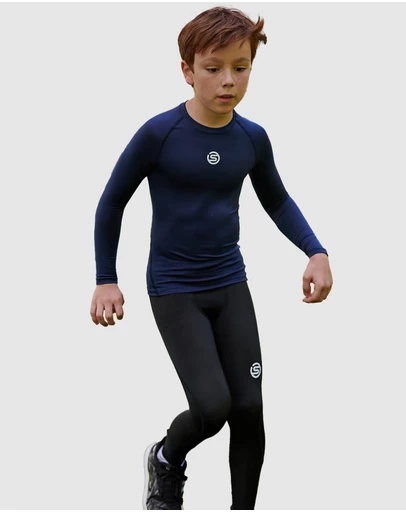 SKINS - Youth Compression Long Sleeve Top - Navy Blue