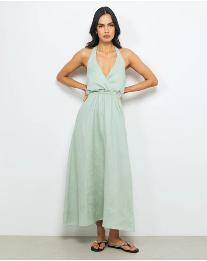 AERE - Bria Wrap Halter Linen Maxi Dress