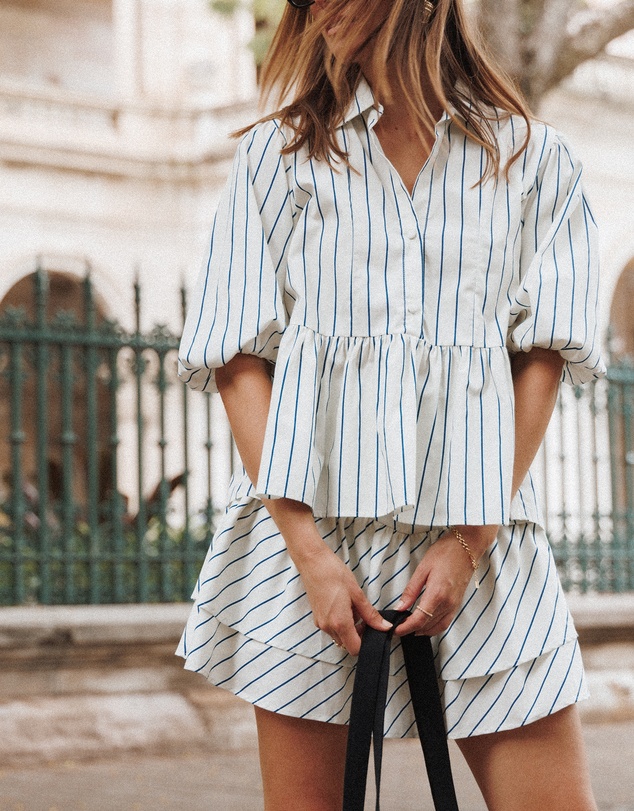 Petal & Pup - Thomas Short Sleeve Peplum Top - Yellow/Blue Stripe