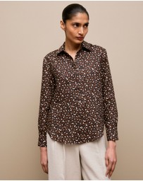 Trenery - Leopard Linen Shirt in Bitter Chocolate