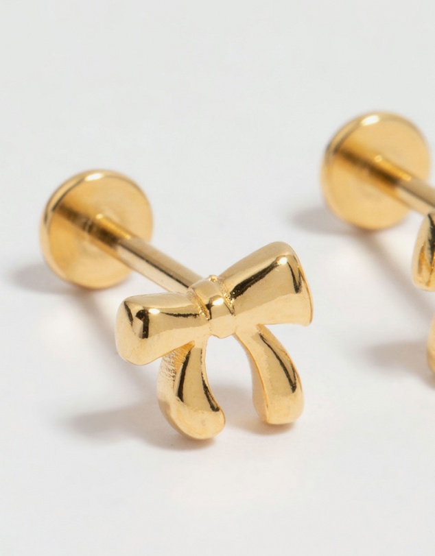 Lovisa - Gold Plated Surgical Steel Bow Flat Back Earrings