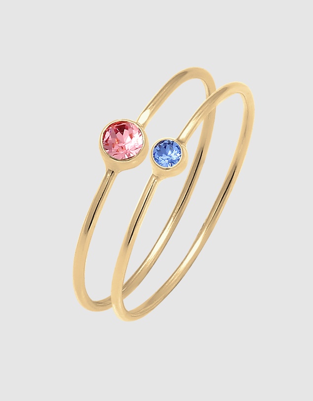 Elli Jewelry - Crystal Ring Set in Gold-Plated 925 Silver